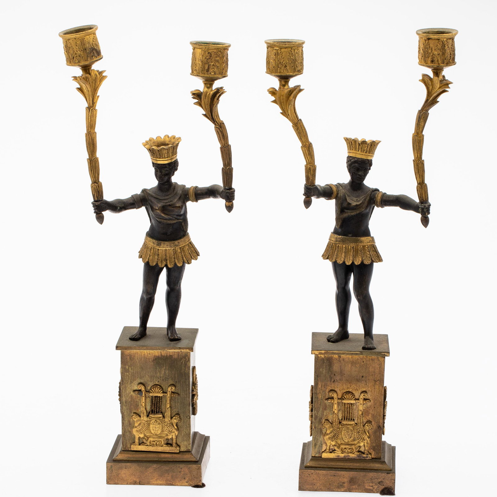 Pr Empire Gilt Bronze Blackamoor Candelabras, 19th C (1 of 15)