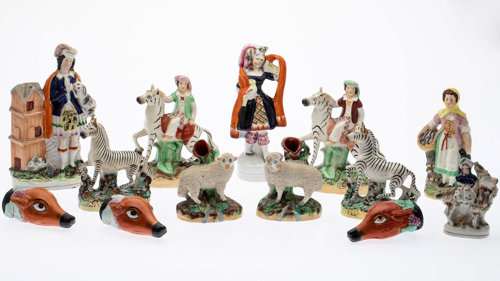 10 Staffordshire Figurines & 3 Repro Stirrup Cups (1 of 14)