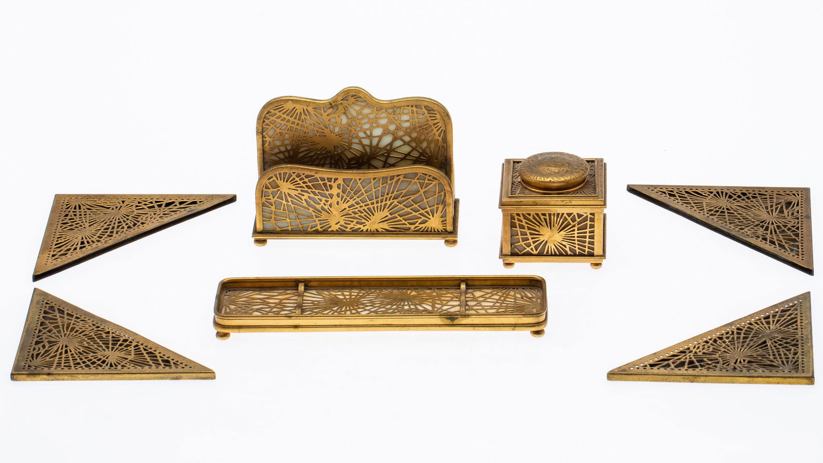 Tiffany Studios Pine Needle Gilt-Bronze Desk Set (1 of 20)