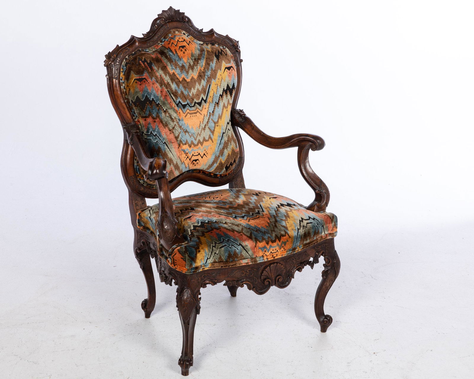 Italian Rococo Walnut Open Armchair, 18th/19th C (1 of 15)