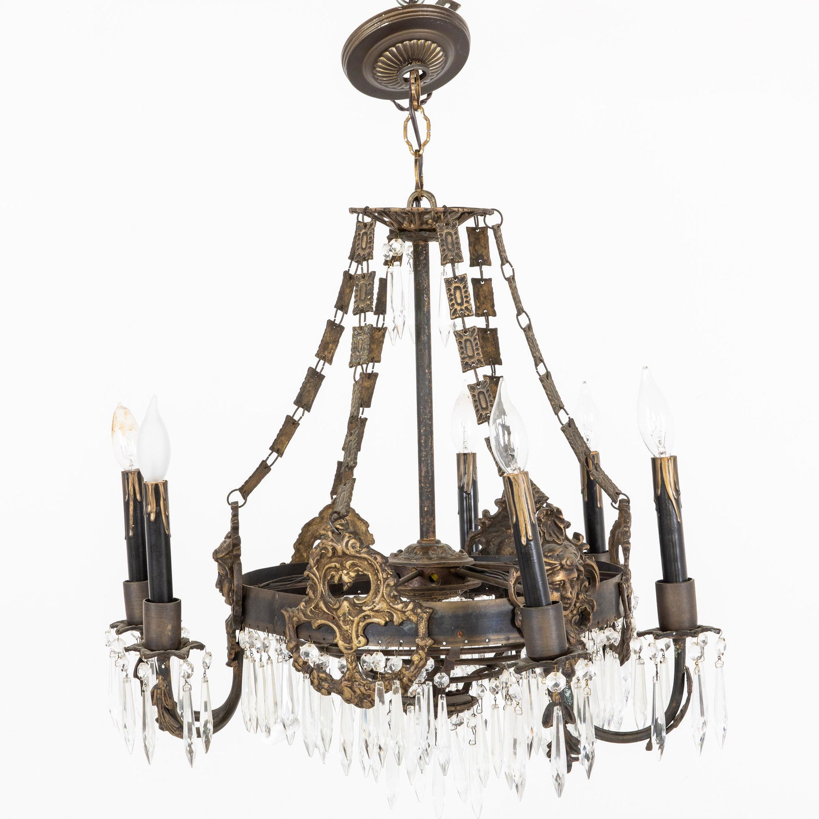 French Style Metal and Glass 6-Light Chandelier (1 of 17)