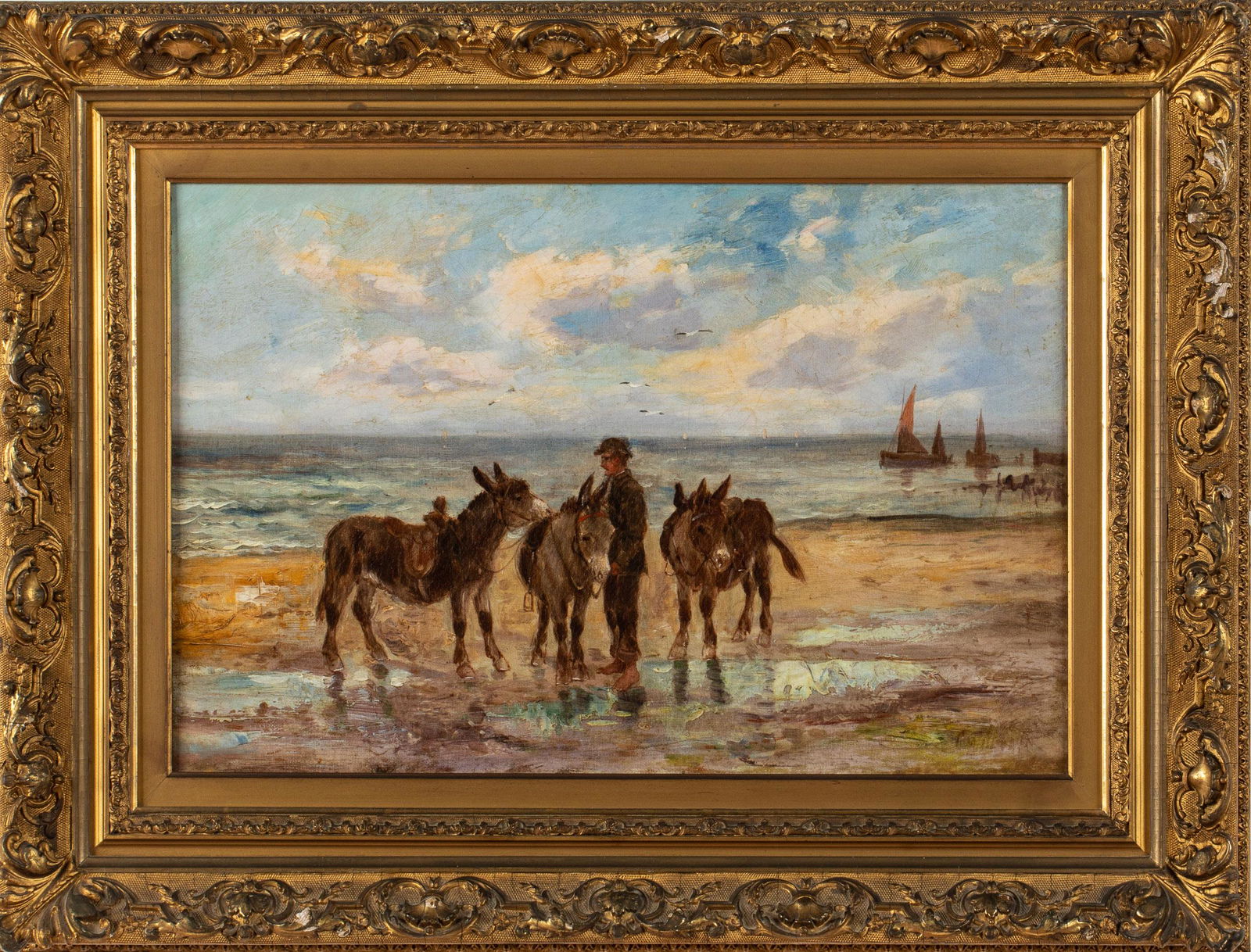 Illegibly Signed, Donkeys at the Seashore, O/C (1 of 14)