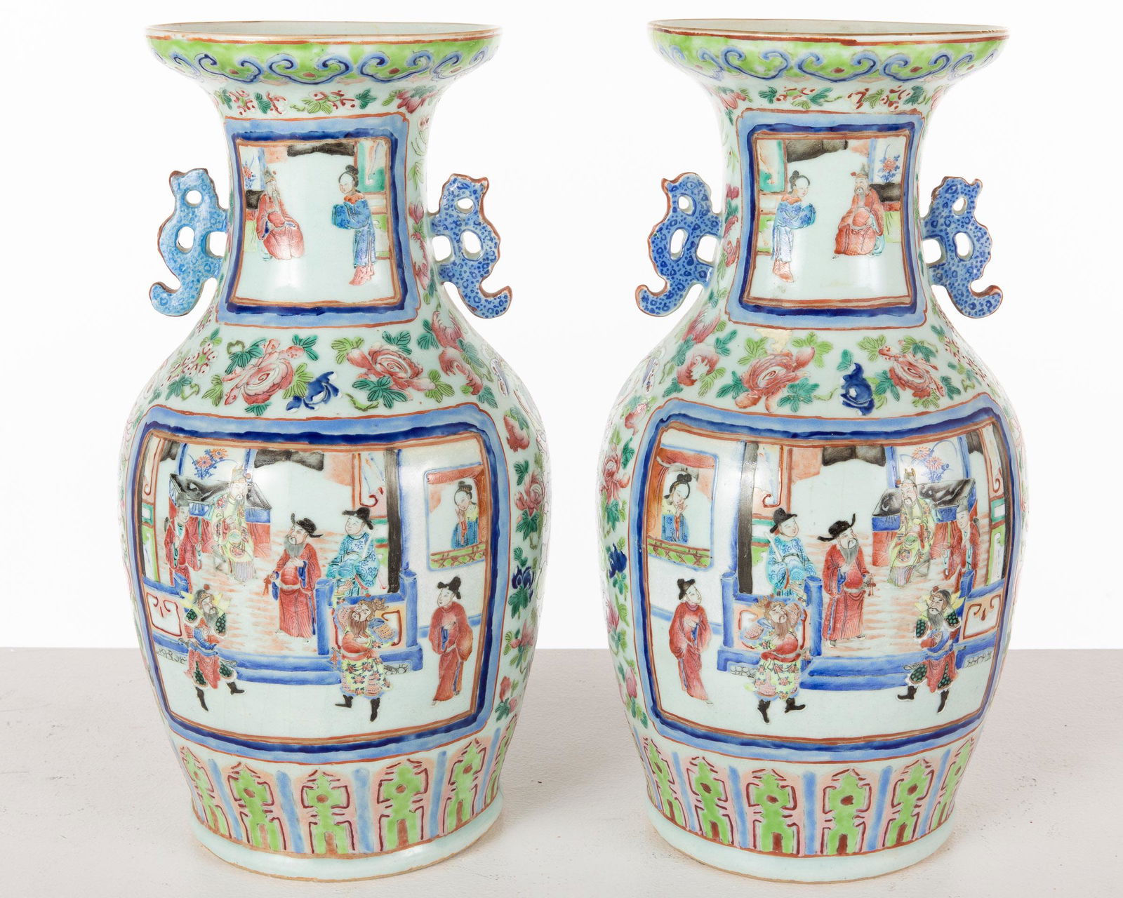 Pair of Chinese Famille Rose Celadon Ground Vases (1 of 17)