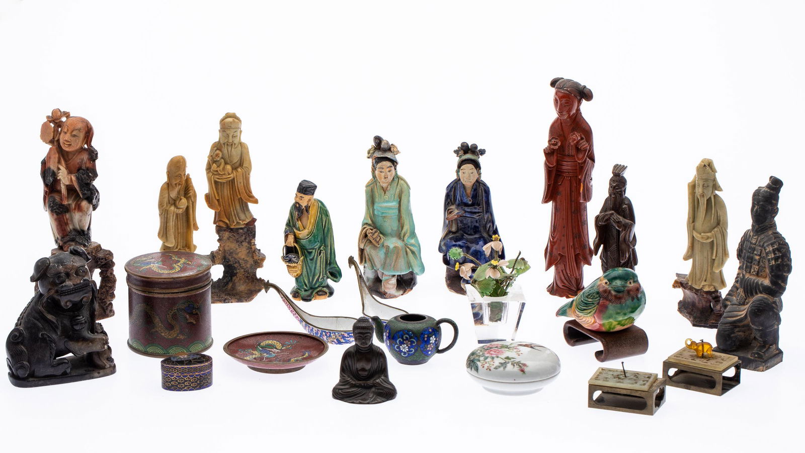 22 Asian Wood, Stone, Porcelain and Metal Articles (1 of 14)