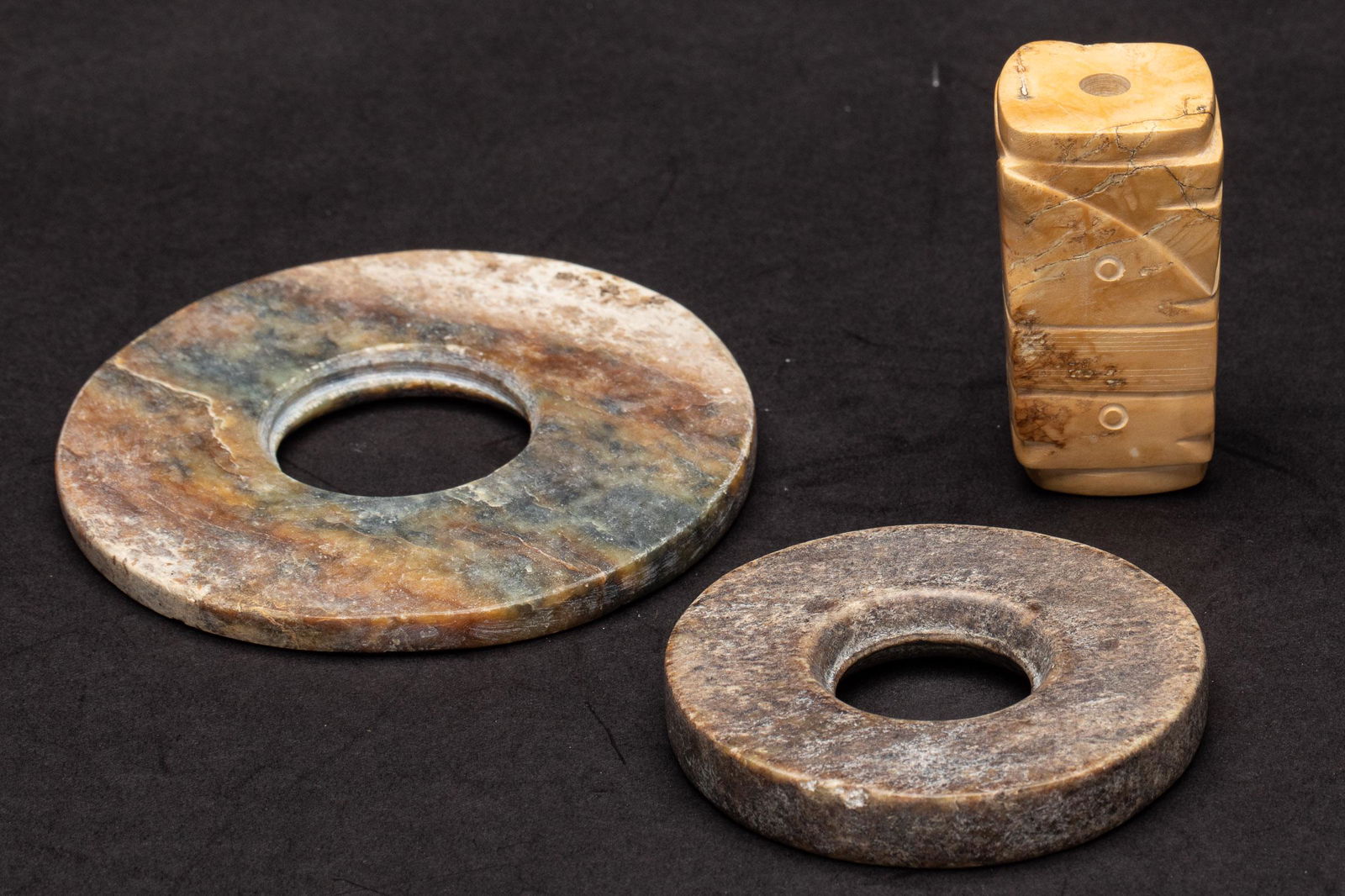 Two Chinese Jade Bi and Small Cong (1 of 10)