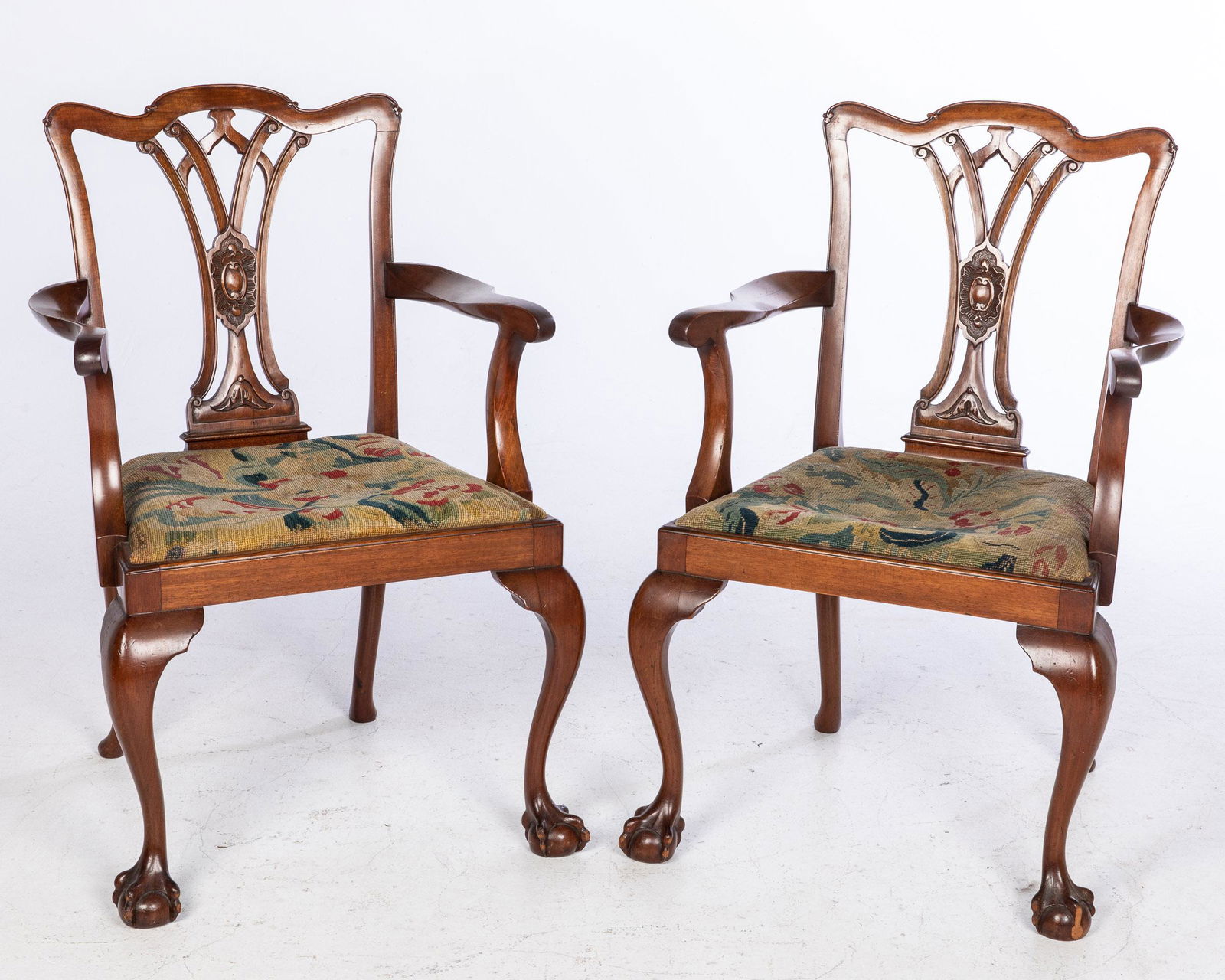 Pair of Chippendale Style Mahogany Open Armchairs (1 of 11)