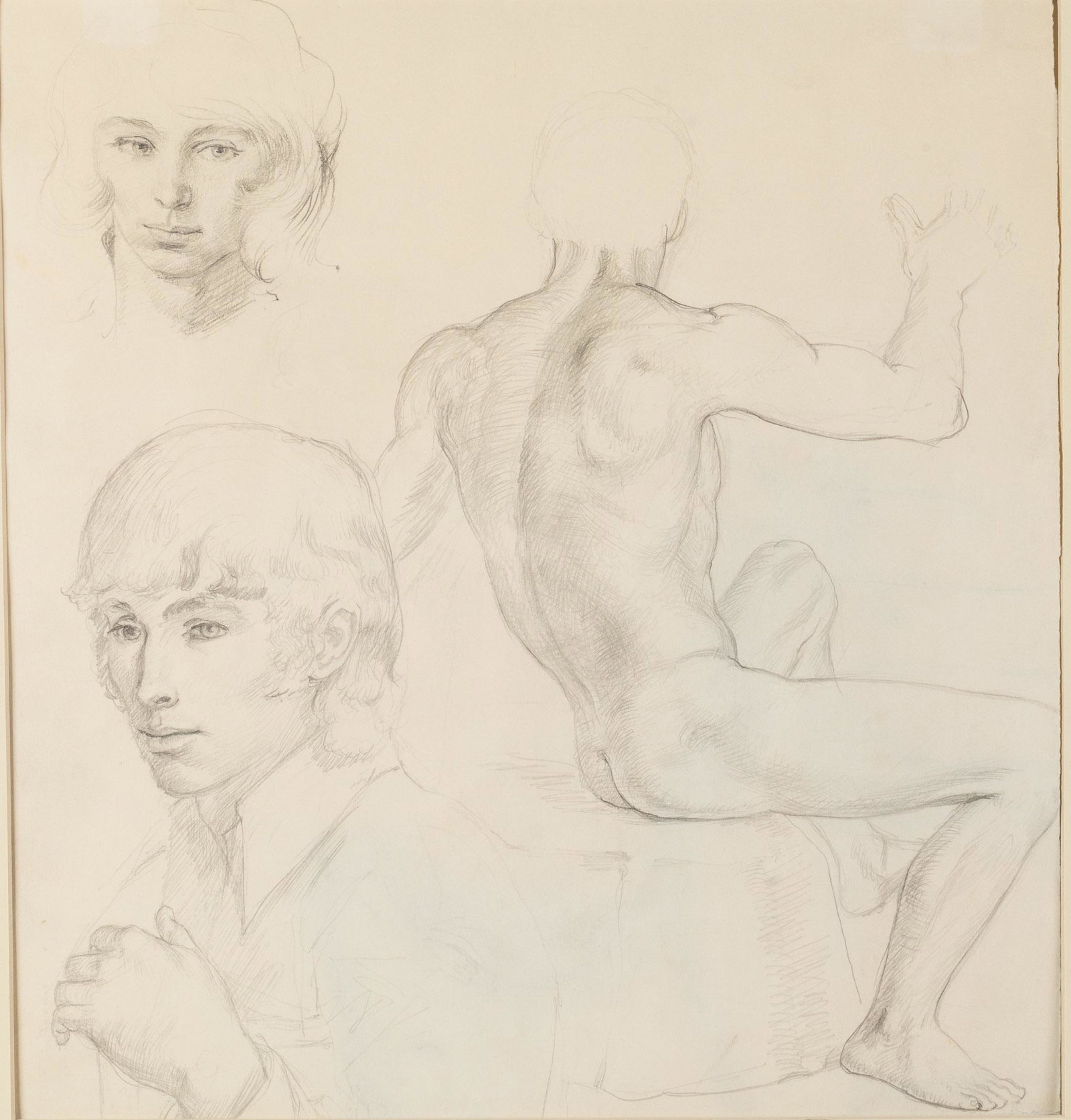 Paul Stone (GA, 1928-1976), Figure Study, Pencil: Property from the Collection of John and Virginia Duncan, Savannah, GA Description: Paul Stone (Savannah, 1928-1976), Figure Study, Pencil on Paper, unsigned, pencil numbered '38' on verso, depict