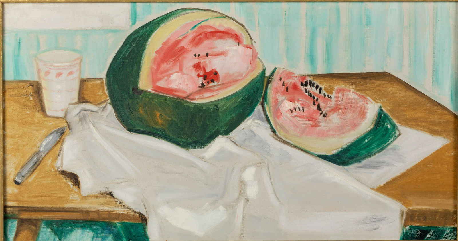 Unsigned, Still Life of Watermelon, Oil on Canvas (1 of 10)
