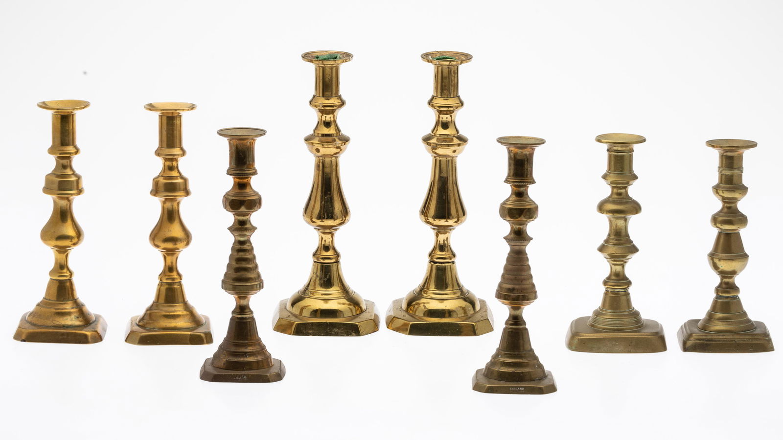 4 Pairs English Brass Candlesticks, 19th C & Later (1 of 7)