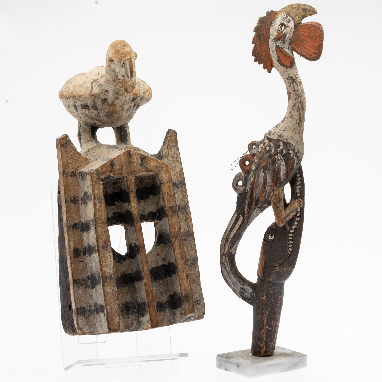 African Painted and Carved Bird Mask and a Carving (1 of 15)