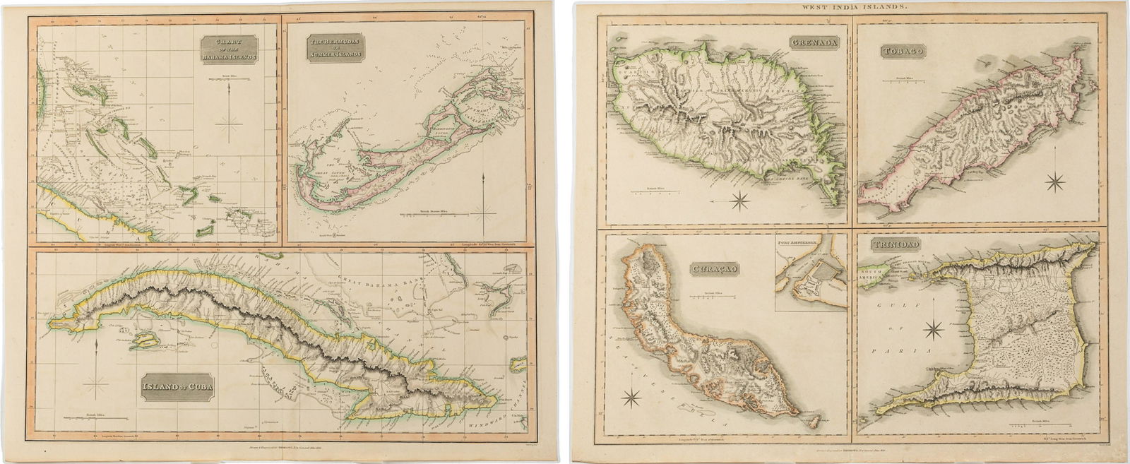 Two Colored Engravings of West India Islands, 1816 (1 of 20)