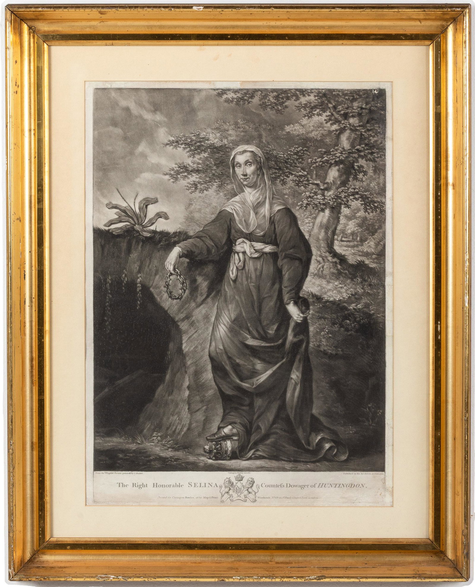 Selina Countess Dowager of Huntingdon Engraving 1773: Property from the Collection of John and Virginia Duncan, Savannah, GA Description: Selina Countess Dowager of Huntingdon (1707-1791), Engraving, 1773, captioned 'Selina Countess Dowager of Huntin