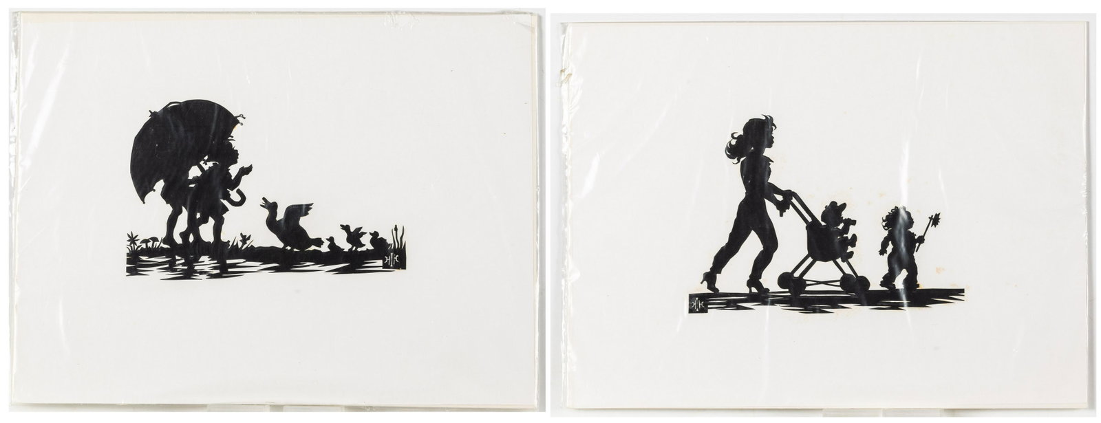 Helen Hatch Inglesby (1914-1999), 2 Silhouettes: Property from the Collection of John and Virginia Duncan, Savannah, GA Description: Helen Hatch Inglesby (Savannah, 1914-1999), 2 Silhouettes, unframed, comprising a silhouette of a mother pushing