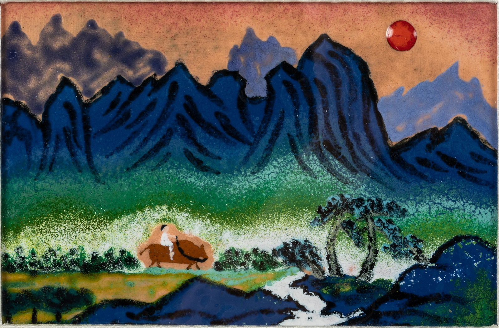 Framed South Korean Enamel Landscape (1 of 14)