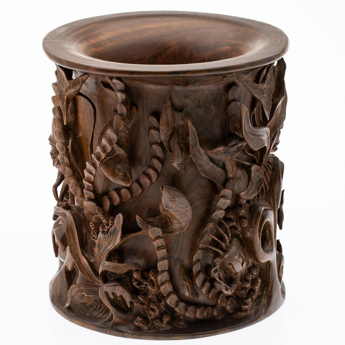 Asian Carved Hardwood Vase (1 of 12)