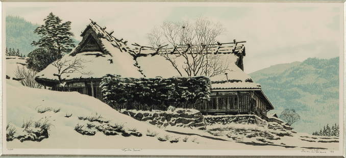 Brian Williams, Tamba House, Woodblock, 1987: Property of a Savannah Private Collection  Description:  Brian Williams (CA/Japan, b. 1950), Tamba House, Woodblock Print, 1987, pencil signed, dated '87', titled, and numbered 42/100 lower edge, de