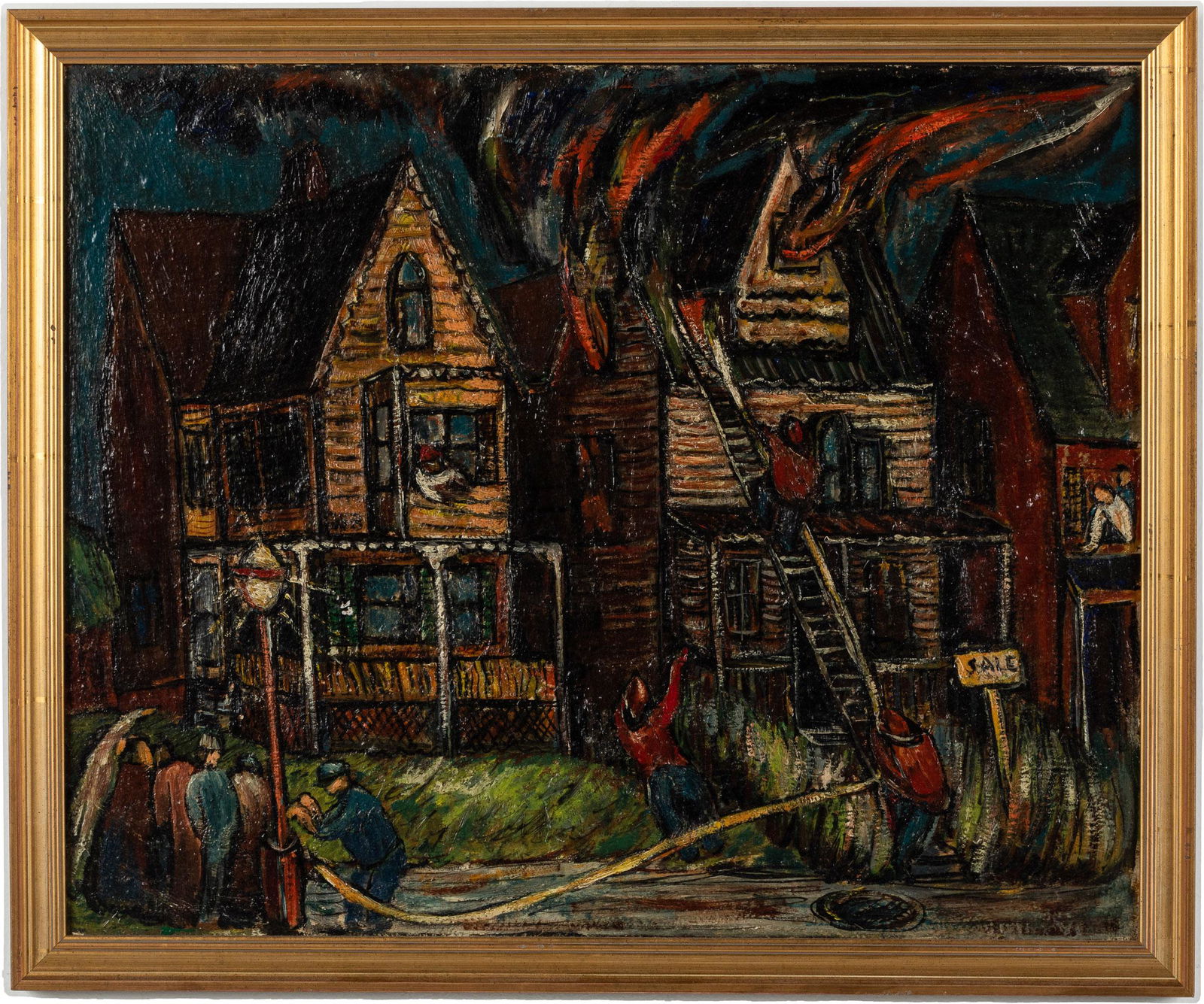 Unsigned, American Primitive Painting of a Fire, O/B (1 of 17)