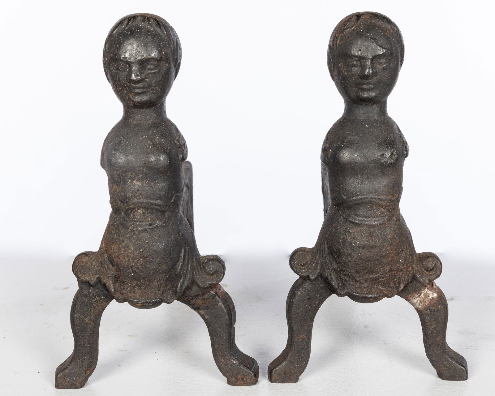 Shenandoah Valley Figural Cast Iron Andirons, 19th C (1 of 9)