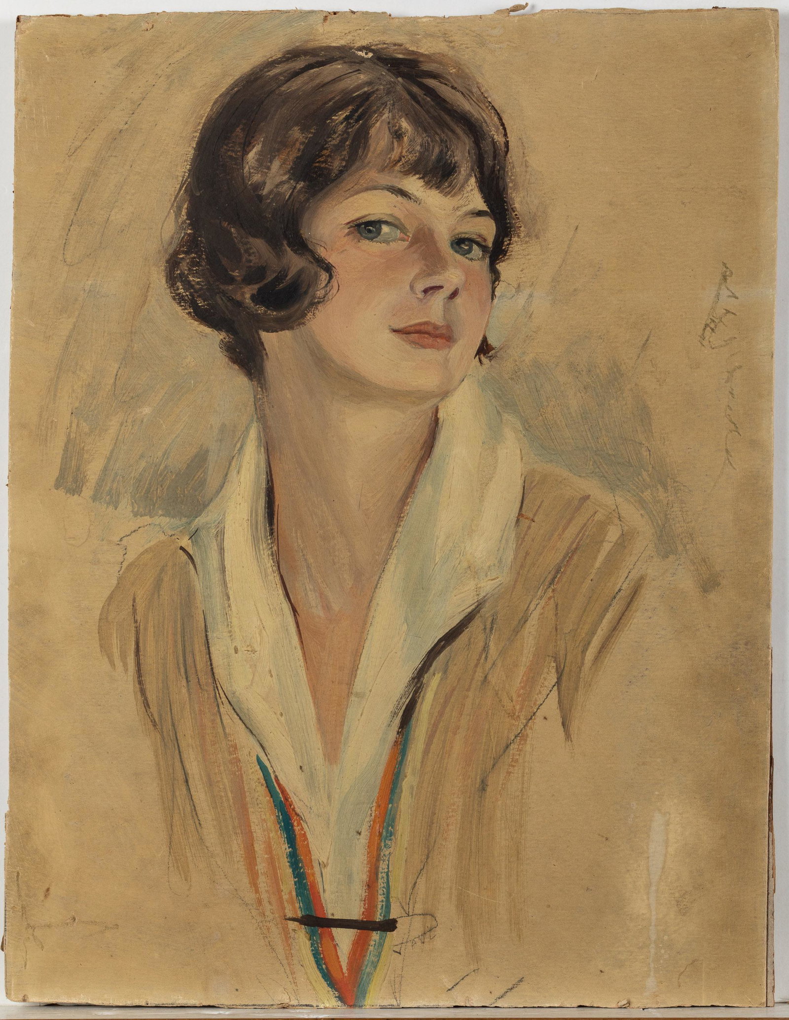 Paul C. Stahr, Portrait of Virginia Krisner, Gouache: Property from a Private Collection Hilton Head Island, SC Description: Paul C. Stahr (NY, 1883-1953), Portrait of Virginia Krisner, Gouache on Paper on Board, unsigned, depicting a brown haired wo