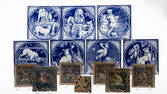 7 Minton Aesop's Fables Tiles and 7 Other Tiles