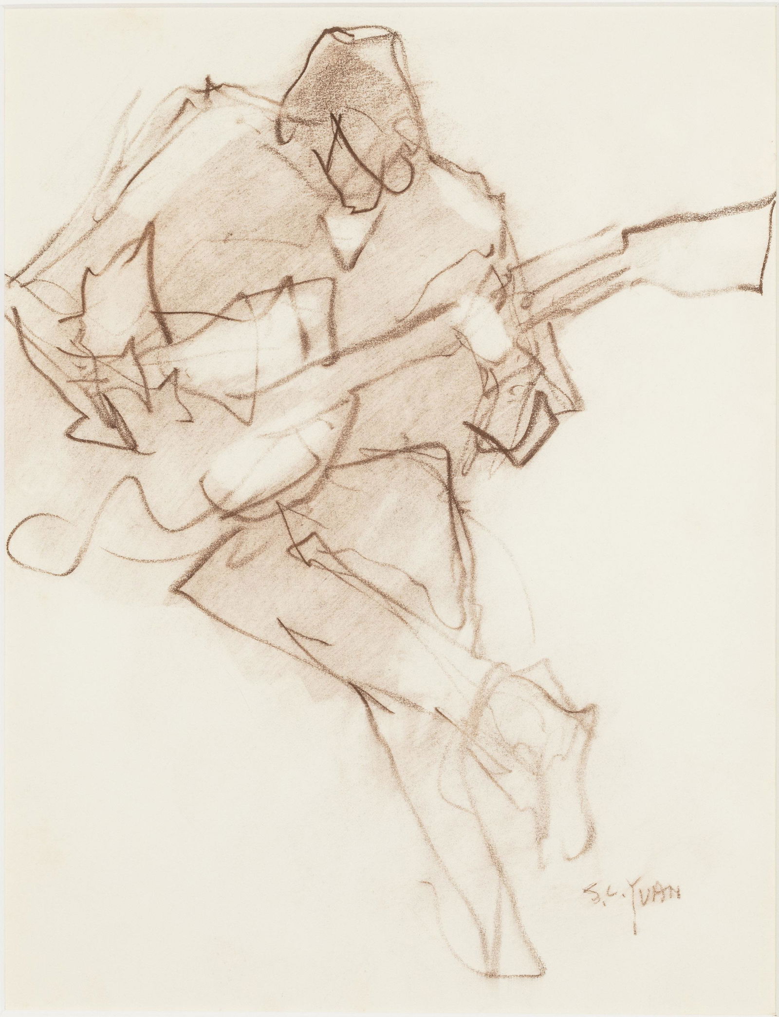 Si Yuan (CA, 1911-1974), Guitar Player, Charcoal (1 of 13)