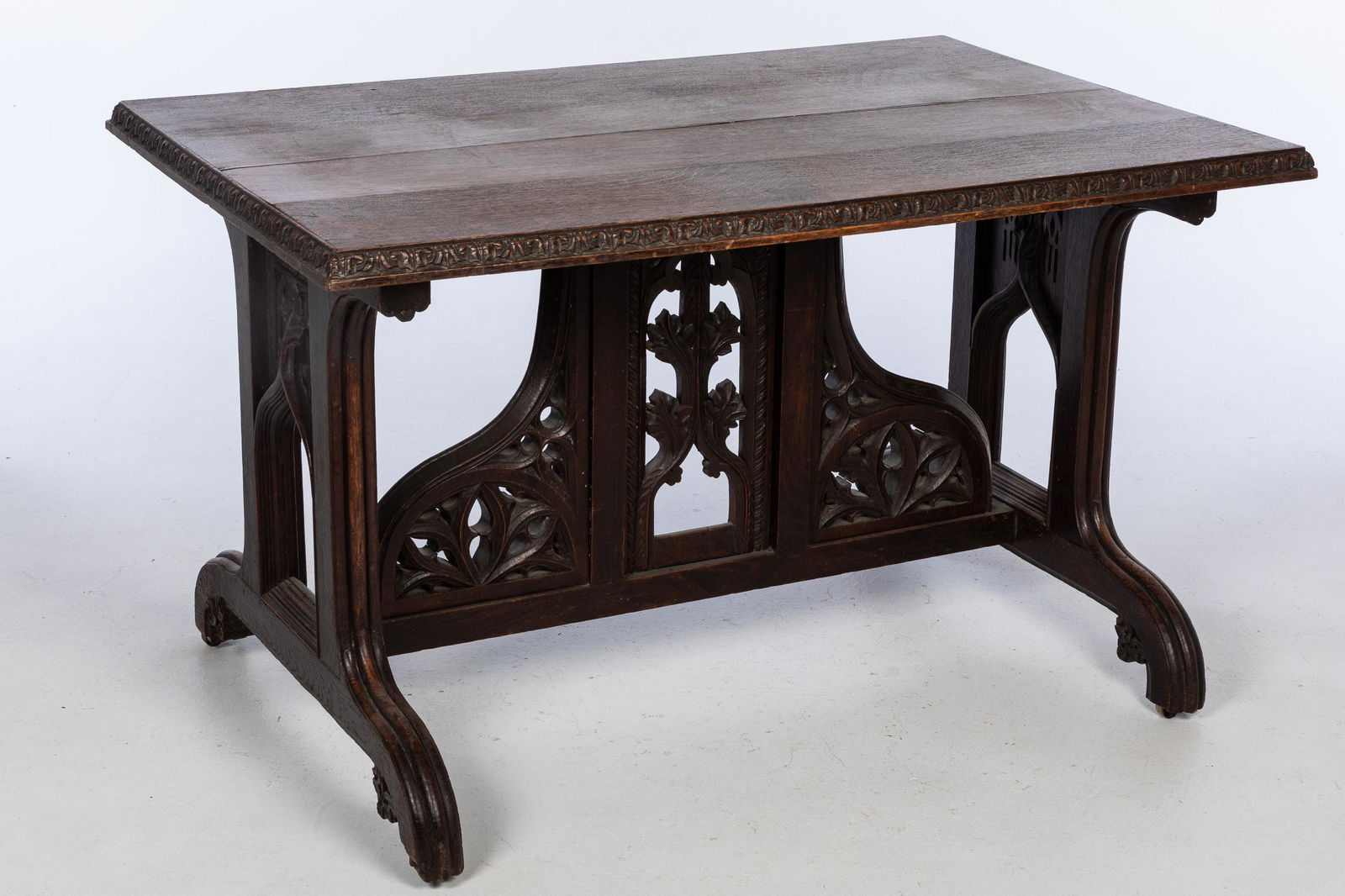 English Gothic Revival Trestle Form Table, 19th C (1 of 16)