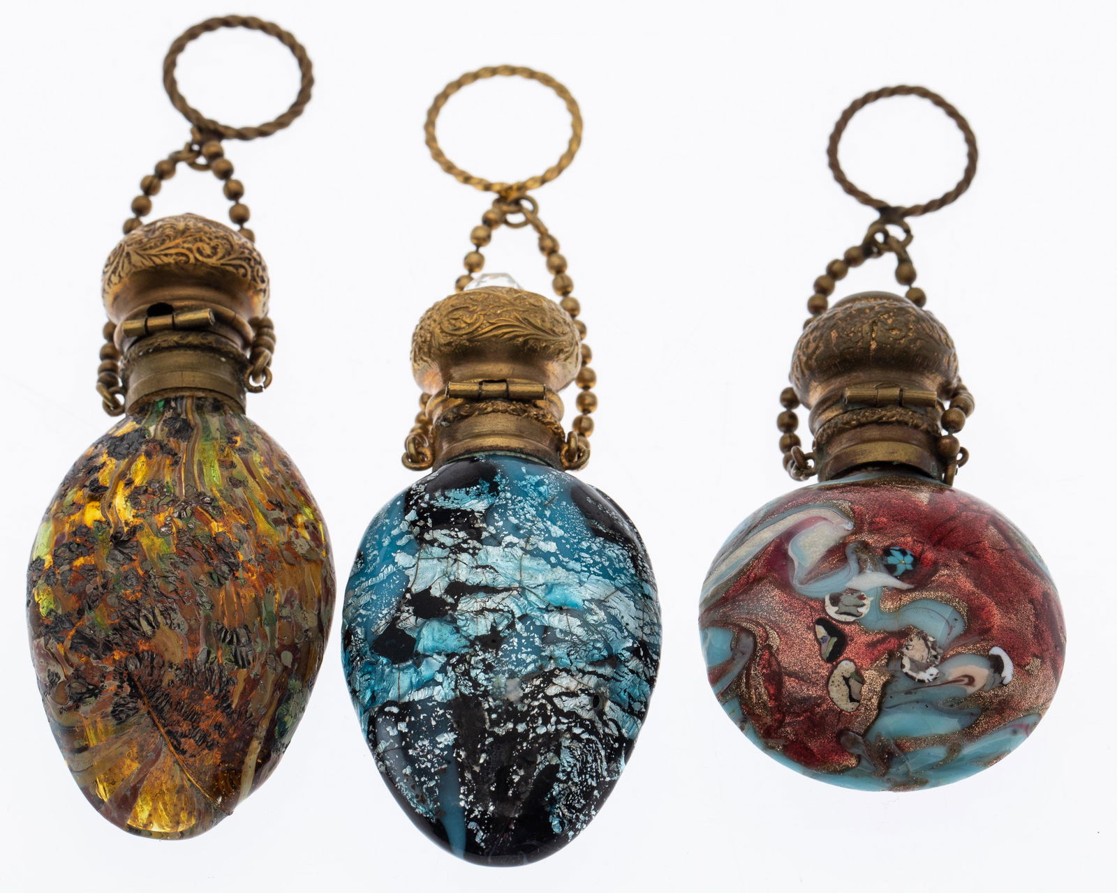 3 Venetian Glass Chateleine Scent Bottles, 19th C (1 of 4)