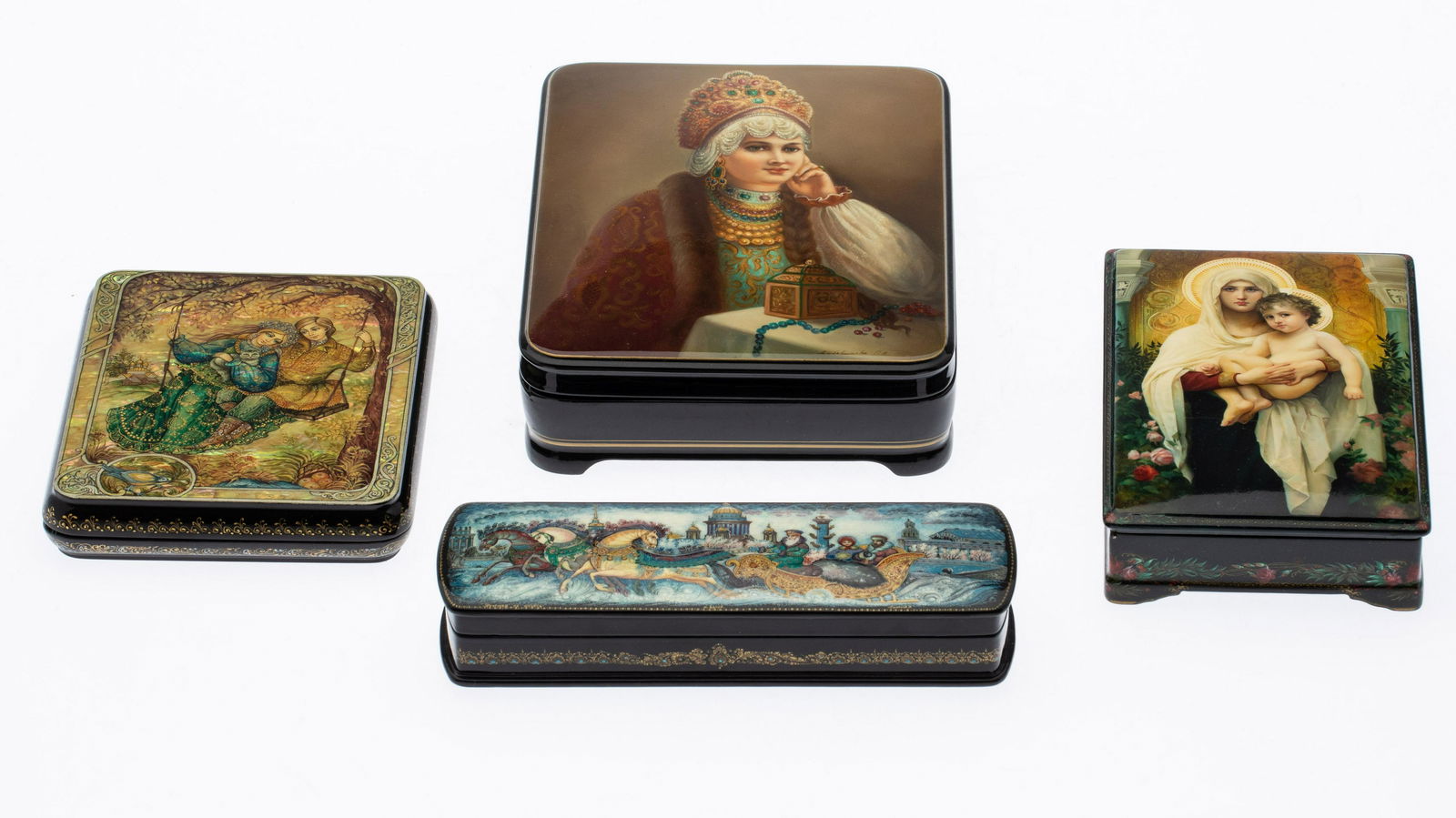4 Russian Painted Lacquer Boxes (1 of 17)