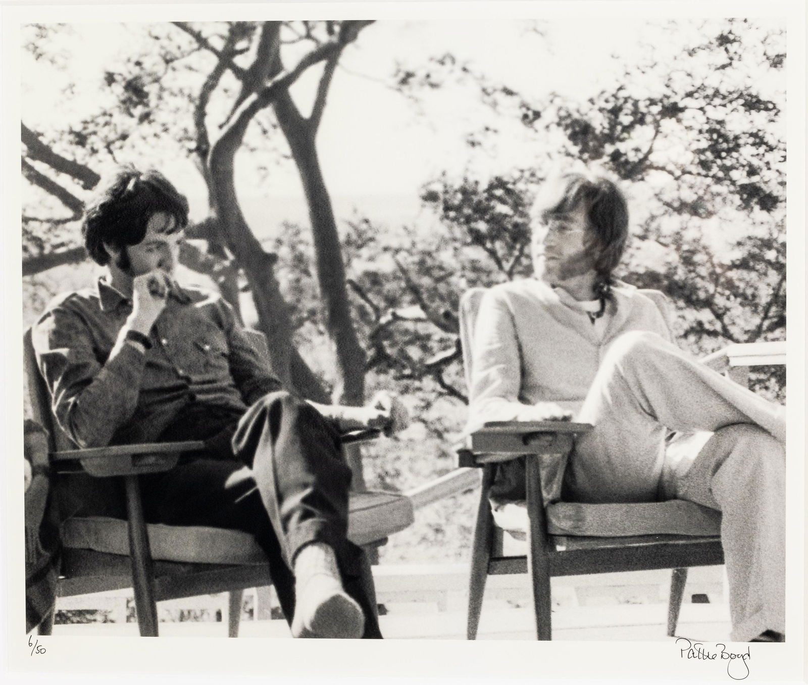Pattie Boyd (b. 1944) John & Paul, Ltd Edition Photo: Property from a Savannah, GA Estate Description: Pattie Boyd (b. 1944), John and Paul, Limited Edition Photograph, 6/50, signed and numbered '6/50' in pen lower edge, depicting John Lennon and Pau