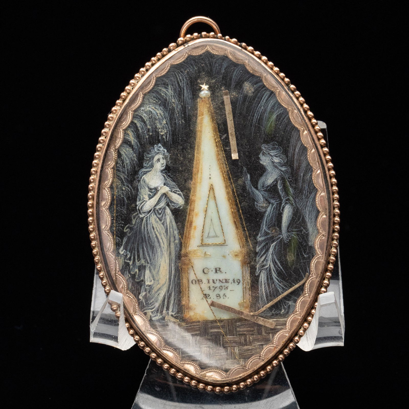 Mourning Portrait Miniature 10k Pendant, 18th C (1 of 5)