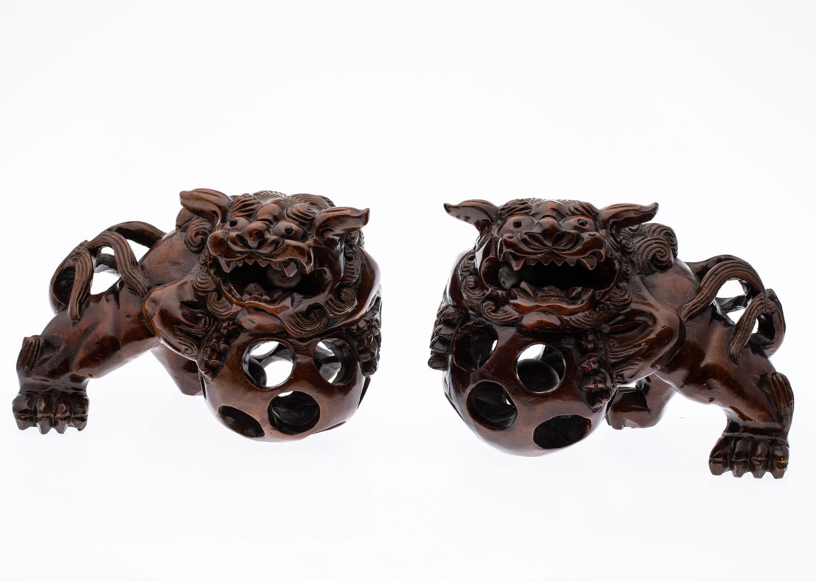 Two Chinese Carved Wood Fu Dogs (1 of 9)