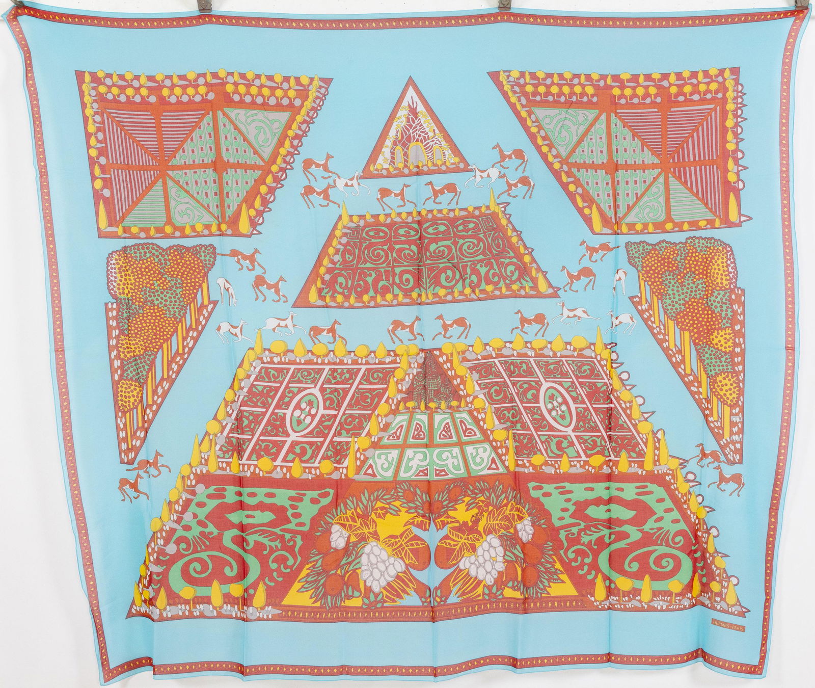 Hermes Cotton Scarf, Blue and Red Pattern (1 of 10)