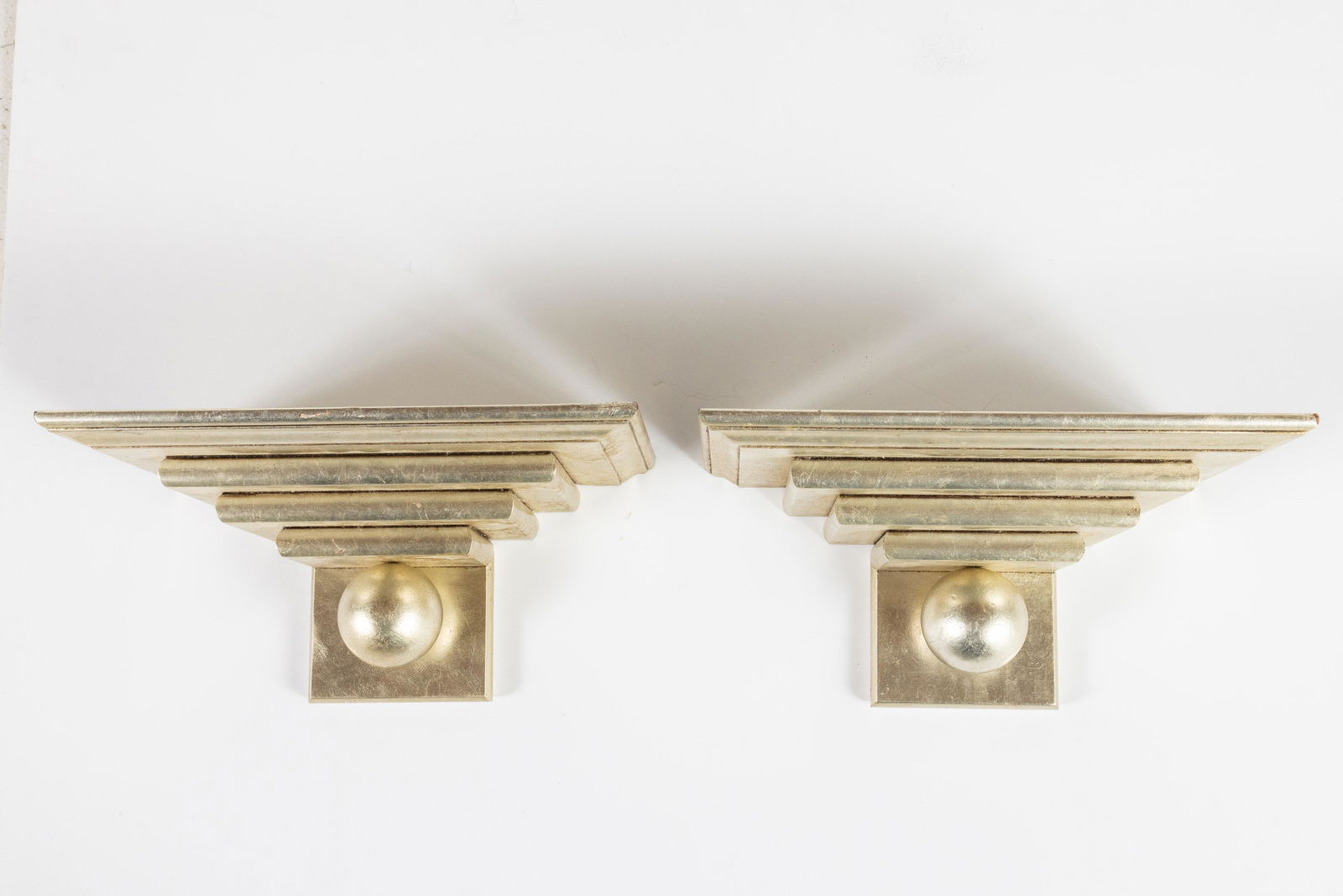 Pair of Silvered Wood Deco Style Wall Brackets (1 of 5)