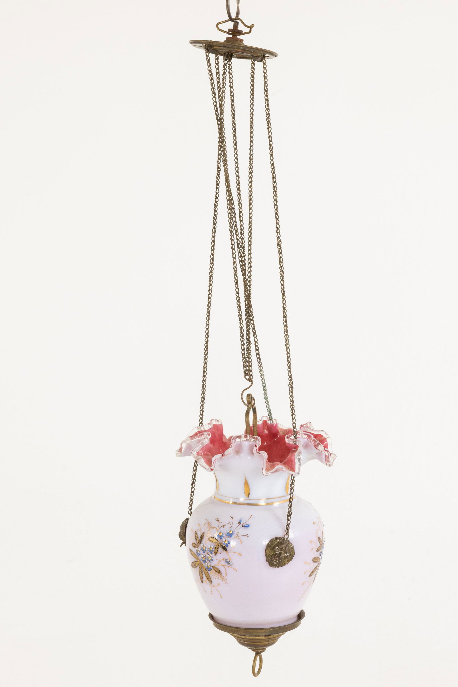 Victorian Pink Glass Hanging Lamp, 19th C (1 of 7)