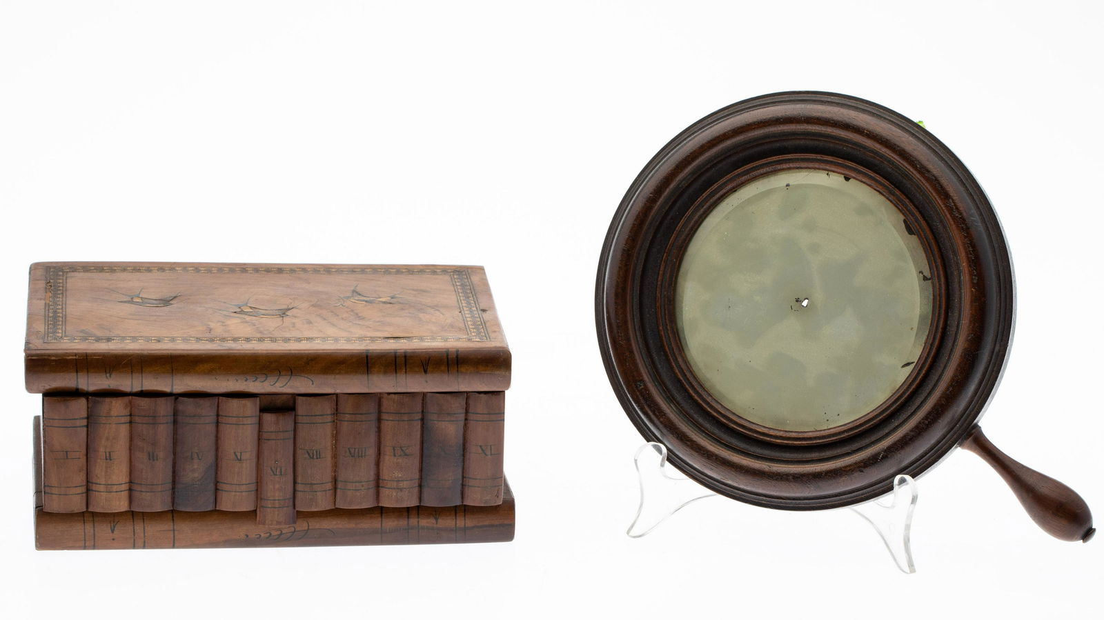 Italian Walnut Book-Form Box & Wood Hand Mirror (1 of 10)