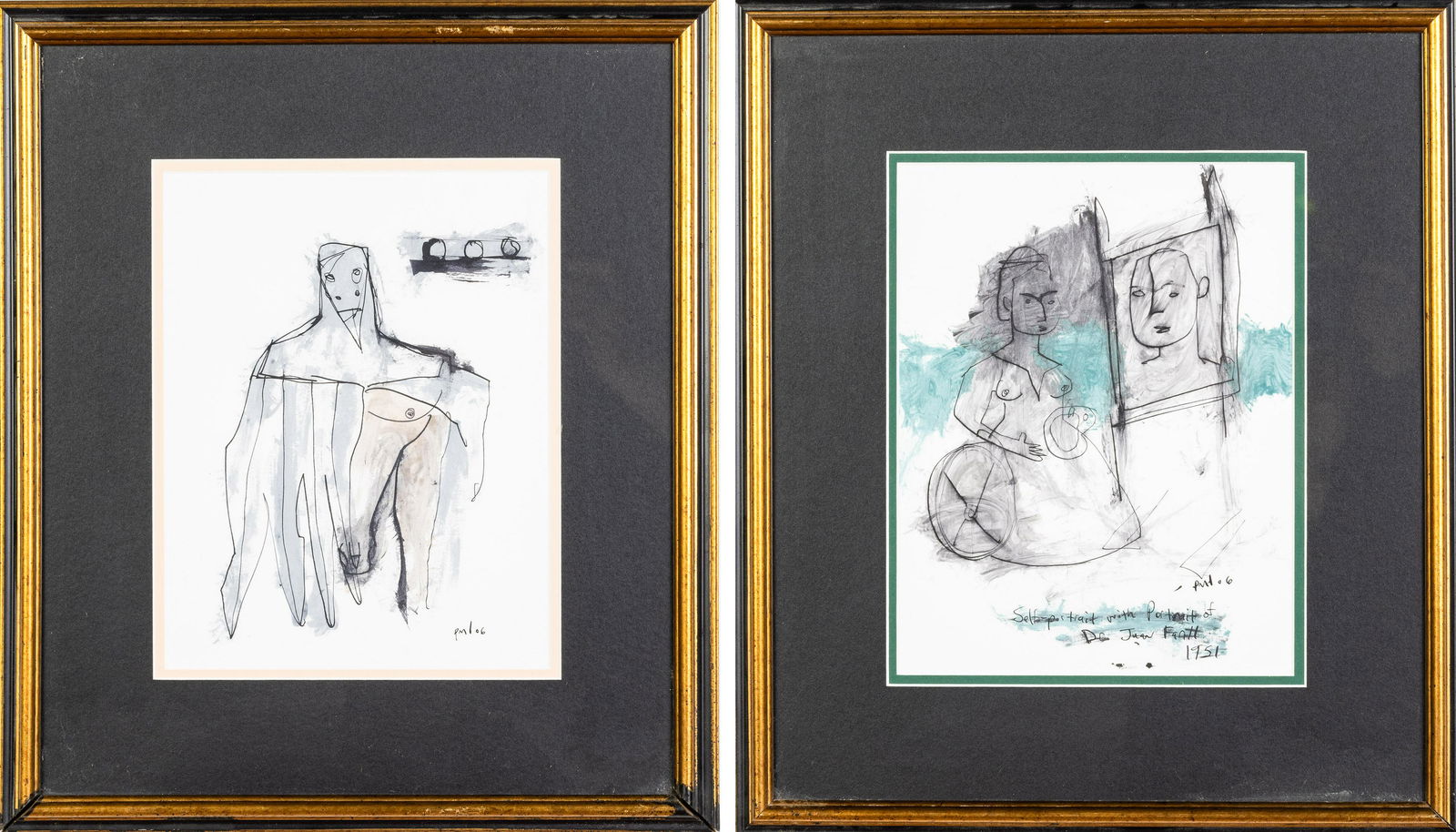 2 Watercolor and Pen Works, signed PML, 2006 (1 of 19)