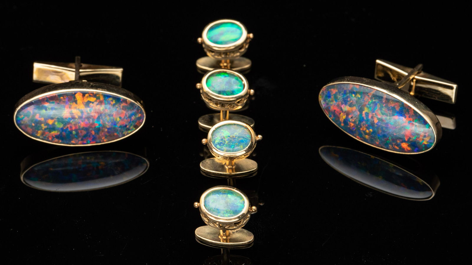 Pair of Gold and Opal Cuff Links & 4 Piece Dress Set (1 of 10)