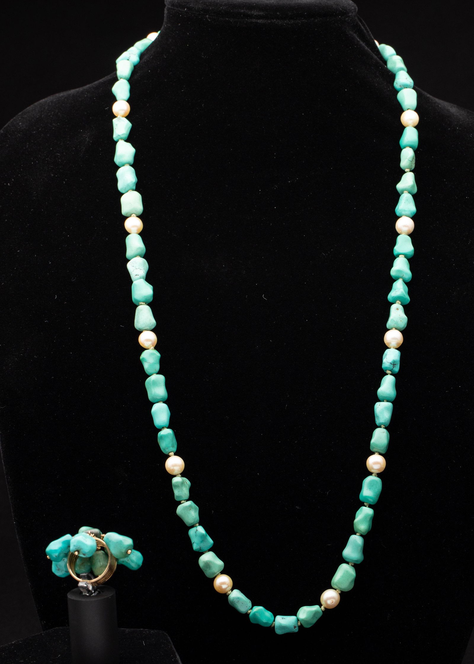 14k Gold & Turquoise Dangle Ring and a Necklace (1 of 8)