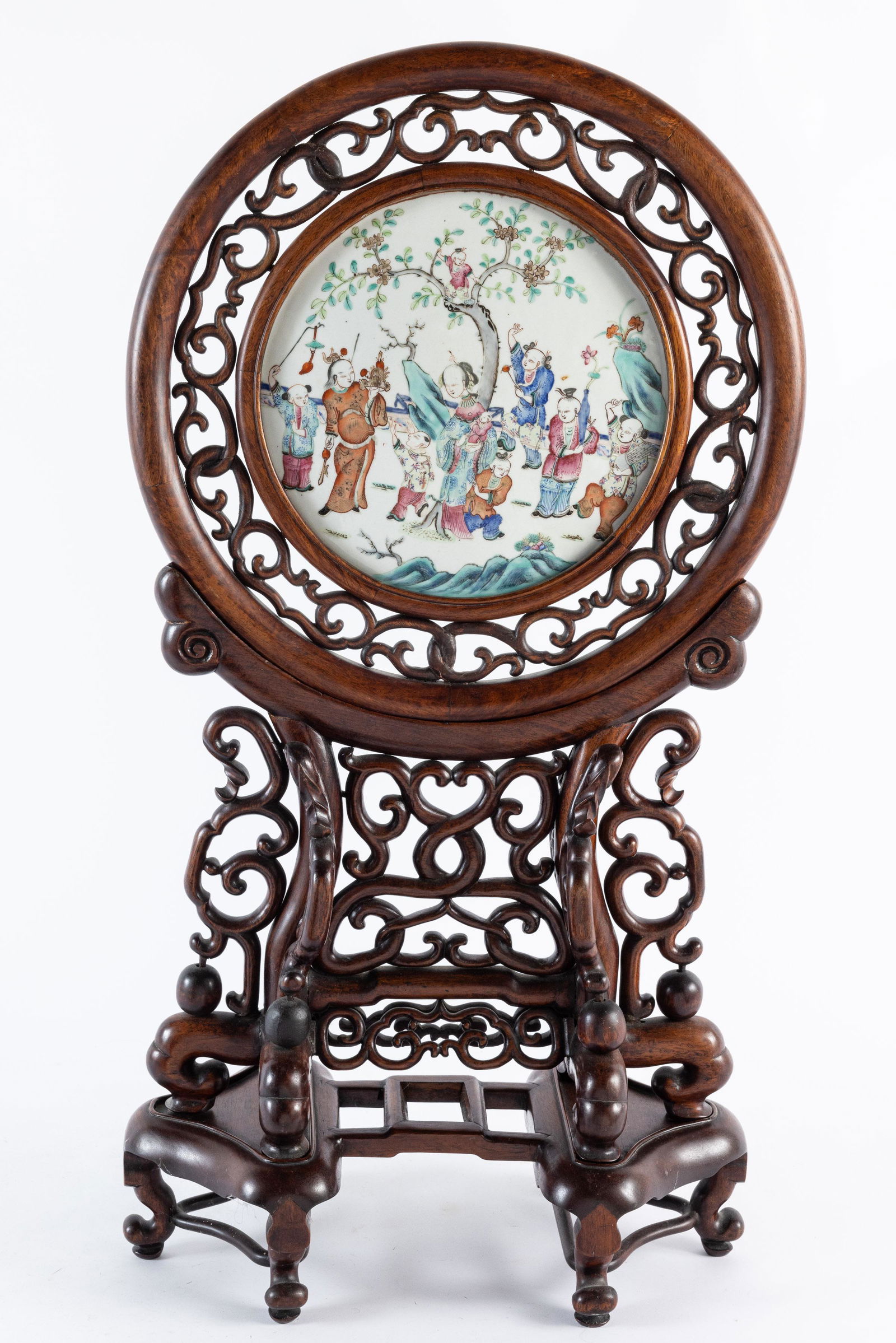 Chinese Porcelain Inset Hardwood Table Screen (1 of 11)