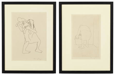 Benny Andrews, 2 Framed Figure Lithographs: Description: Benny Andrews, 2 Framed Figure Lithographs, Benny Andrews (GA/NY, 1930-2006), 2 Framed Figure Engravings, 1970, each pencil signed and dated lower right, the one of woman and child w