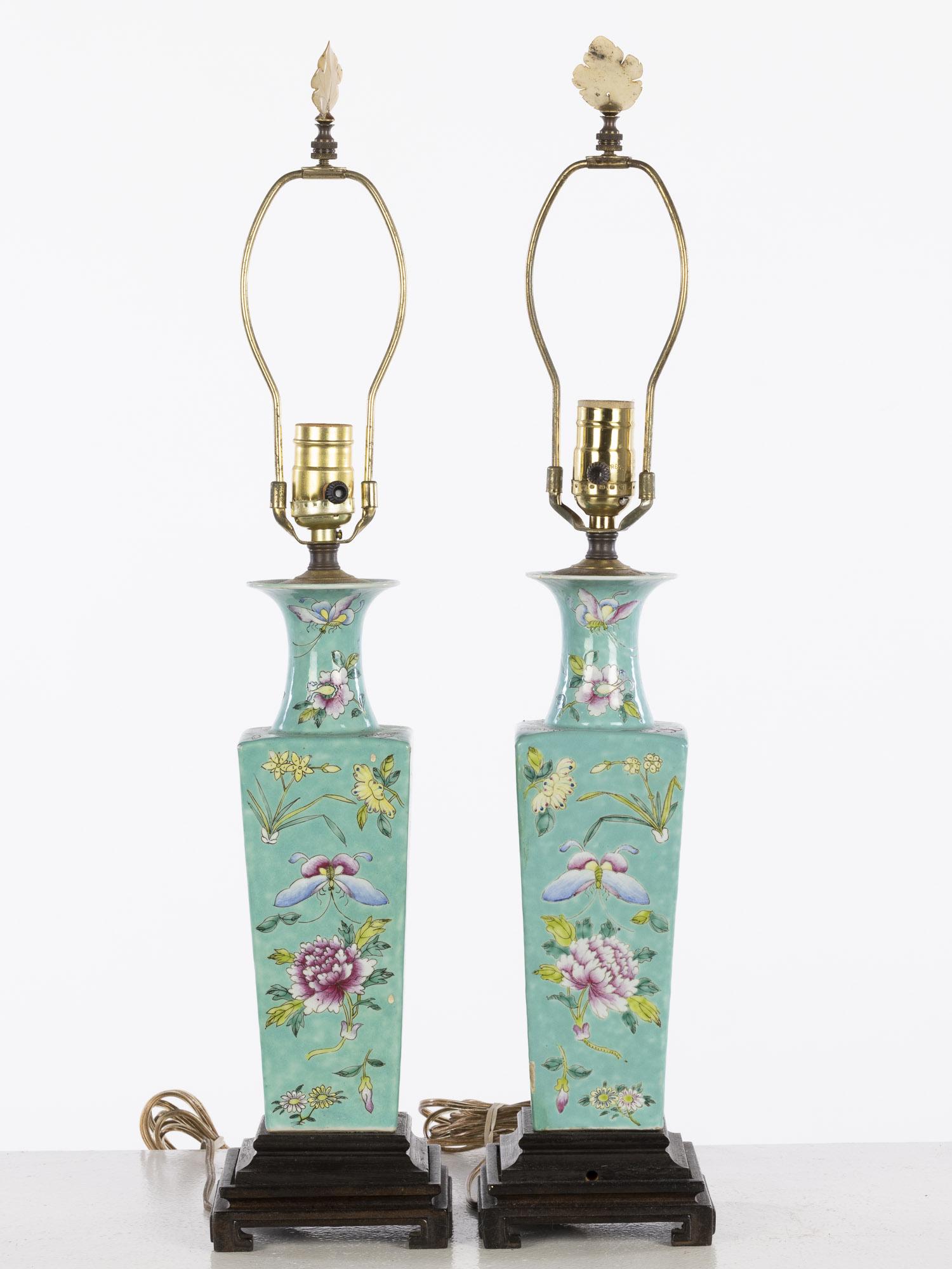 Pair of Chinese Turquoise Vases Now Mounted as Lamps (1 of 6)