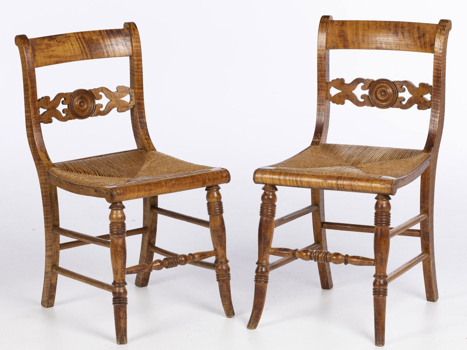 2 Late Federal Maple & Rush Seat Side Chairs, c 1840 (1 of 11)