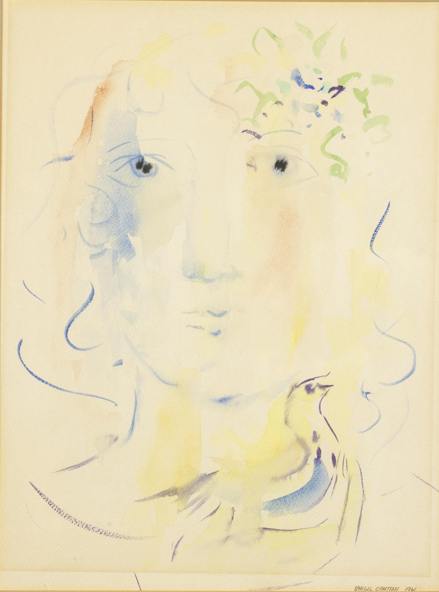 Virgil Cantini (1919-2009), Portrait of a Woman, W/C: Property from a Savannah, GA Estate Description: Virgil Cantini (American/Western Pa. 1919-2009), Portrait of a Woman, Watercolor, 1961, signed and dated lower right, a multi-color portrait of a w