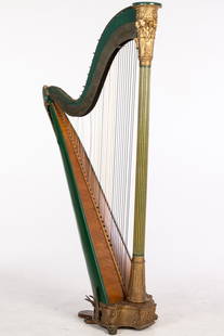 Harp, London c. 1845: Property Deaccessioned from the Green-Meldrim House, Savannah, GA Description: Harp, London c. 1845, English painted parcel gilt and maple harp, marked 'Sebastian Erards, patent N. 4528, 18, Great