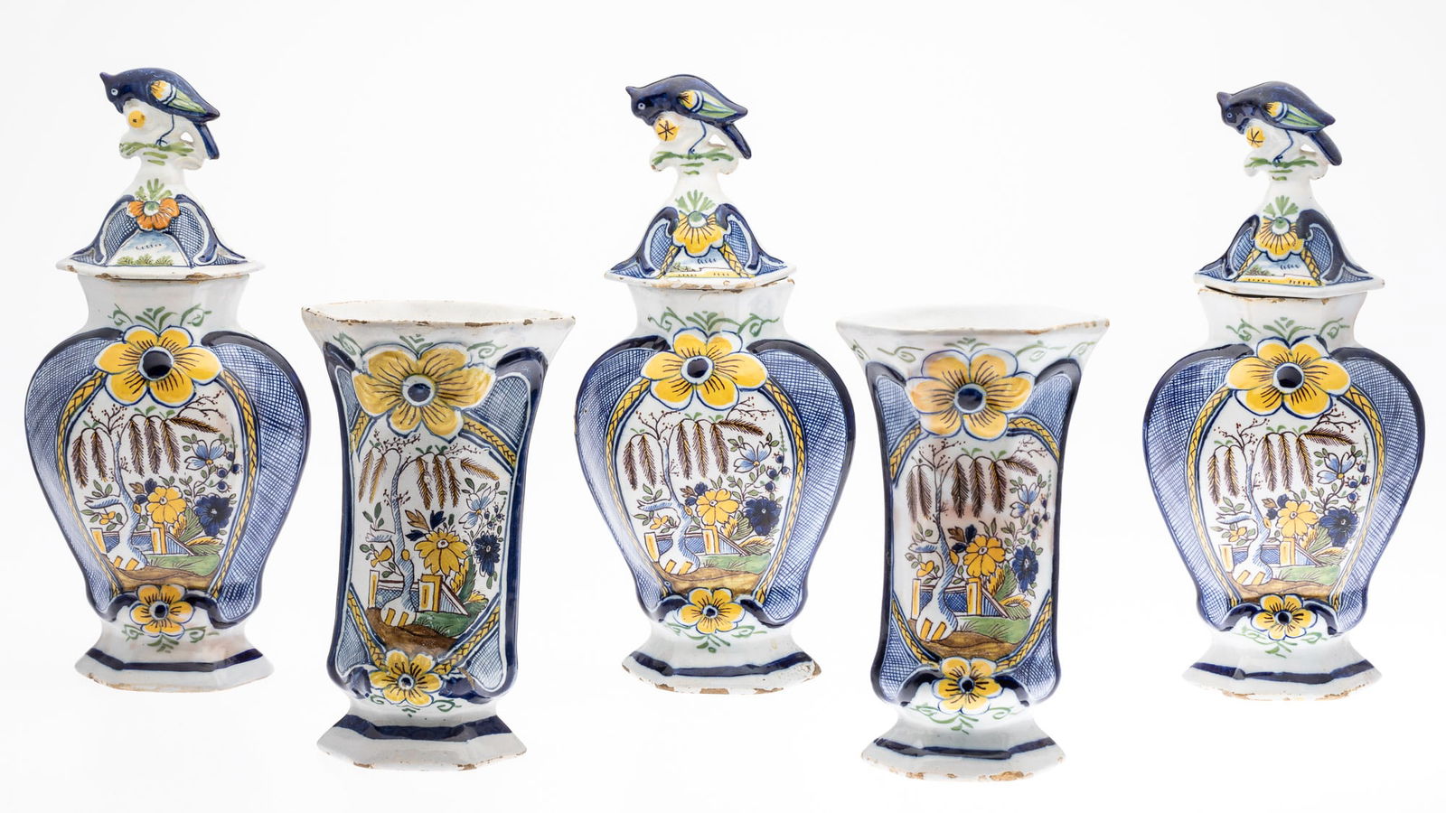 Five Piece Delftware Polychrome Garniture, 18th C (1 of 16)