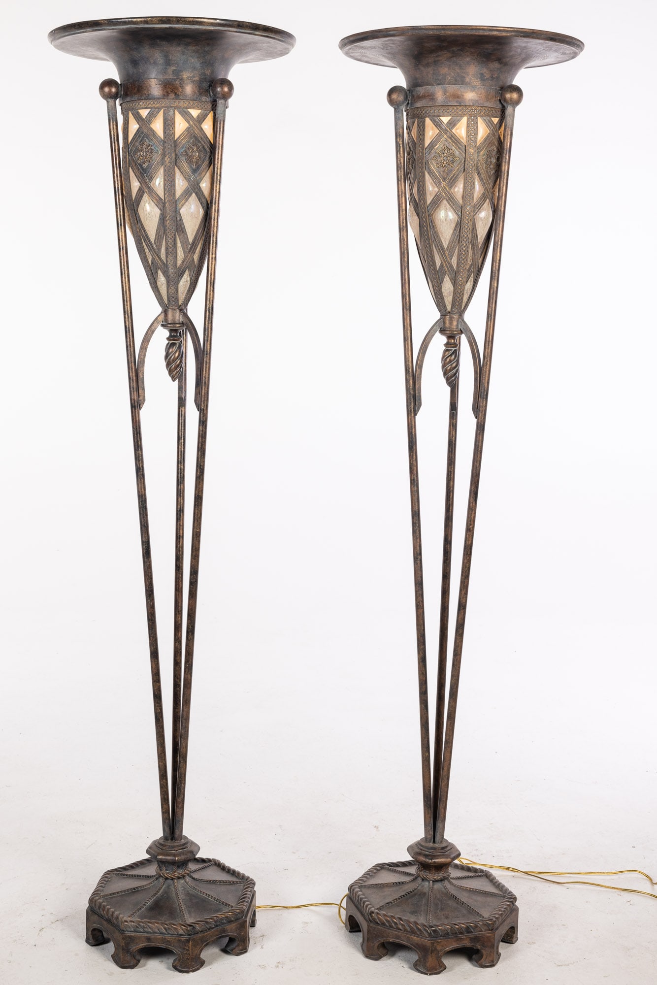 Pair Gilt Metal and Glass Art Deco Style Floor Lamps (1 of 11)