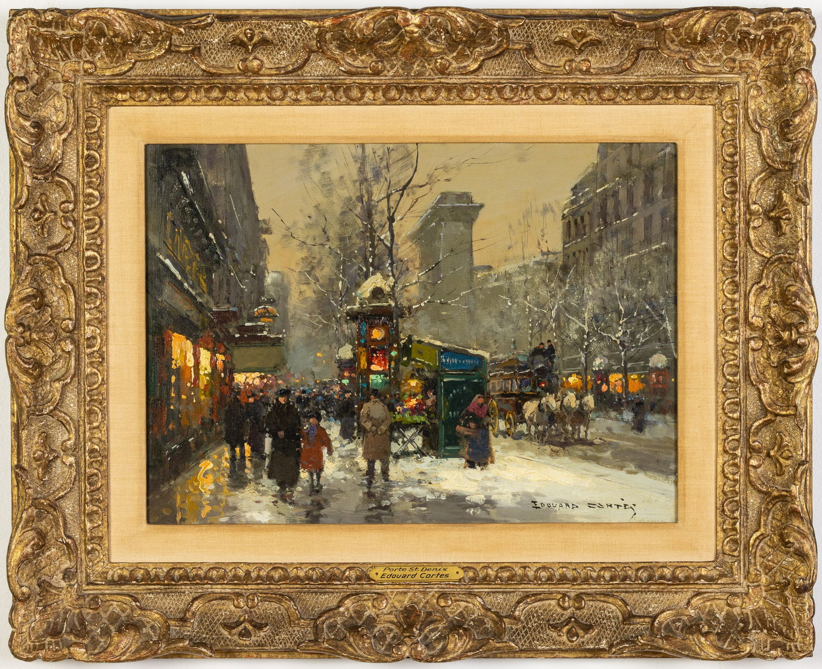 Edouard Cortes, Porte St. Denis Snow 1905, O/C, 1954: Property from the Collection of Scott L. Sandler, Hilton Head Island, SC Description: Edouard Cortes (French, 1882-1969), Porte St. Denis Snow 1905, Oil on Canvas, c. 1954, signed lower right, dep
