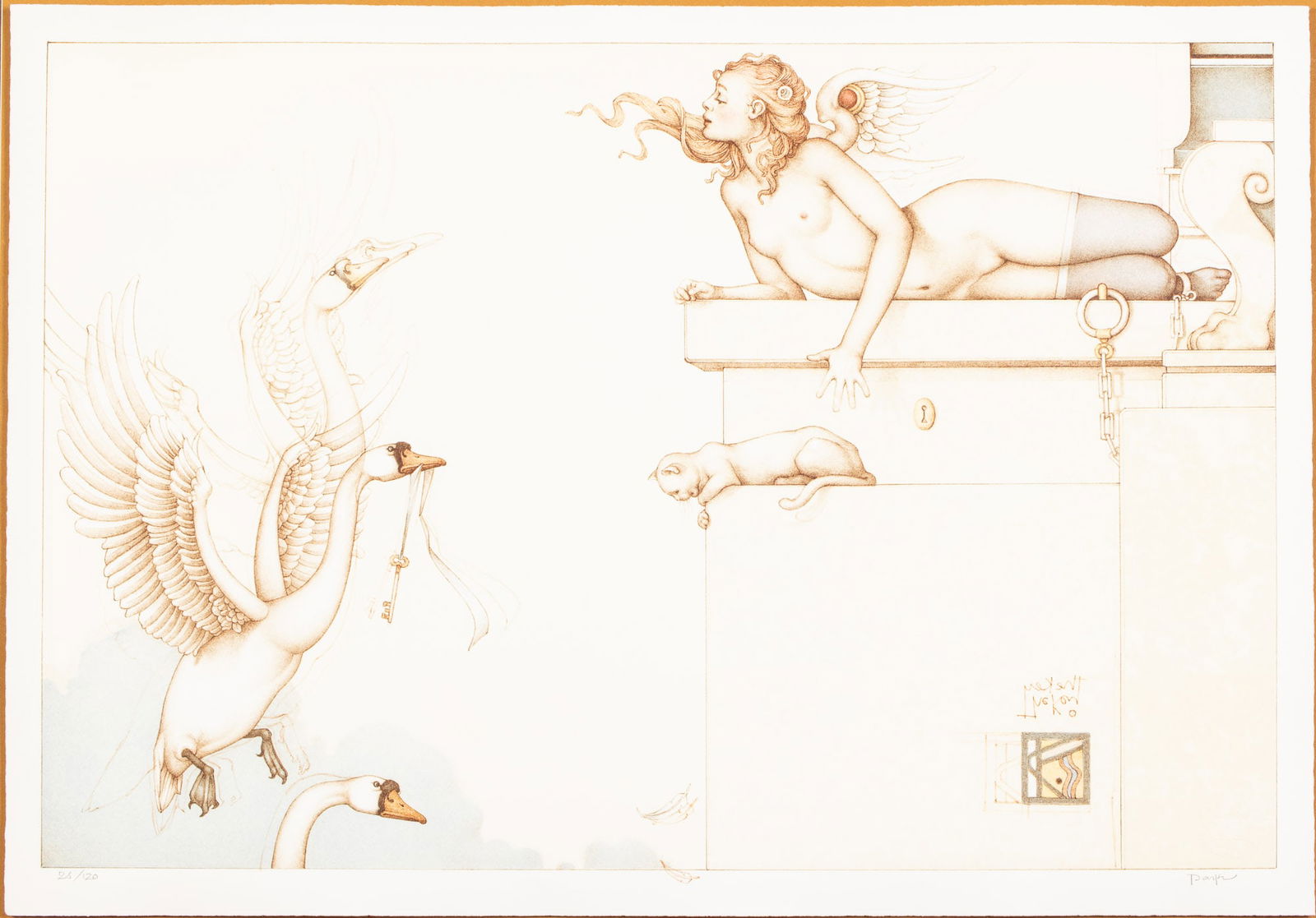 Michael Parkes (b. 1944), The Key, 2001, Lithograph: Property from a Bluffton, SC Estate Description: Michael Parkes (MO/Spain, b. 1944), The Key, 2001, Lithograph, pencil signed lower right, numbered 24/120 lower left, with signature and stamp in p