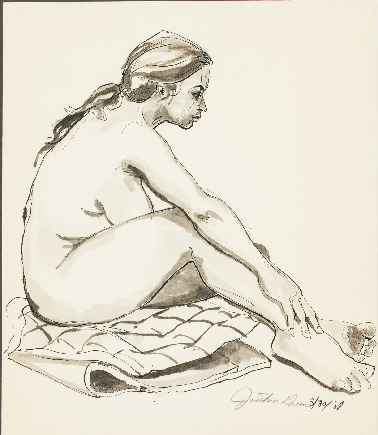 Jonathan Green (FL/SC, b. 1955), Seated Nude, W/C: Property from a Hilton Head, SC, Estate Description: Jonathan Green (FL/SC, b. 1955), Seated Nude, Watercolor, signed and dated lower right, depicting a seated female nude, matted and framed, with