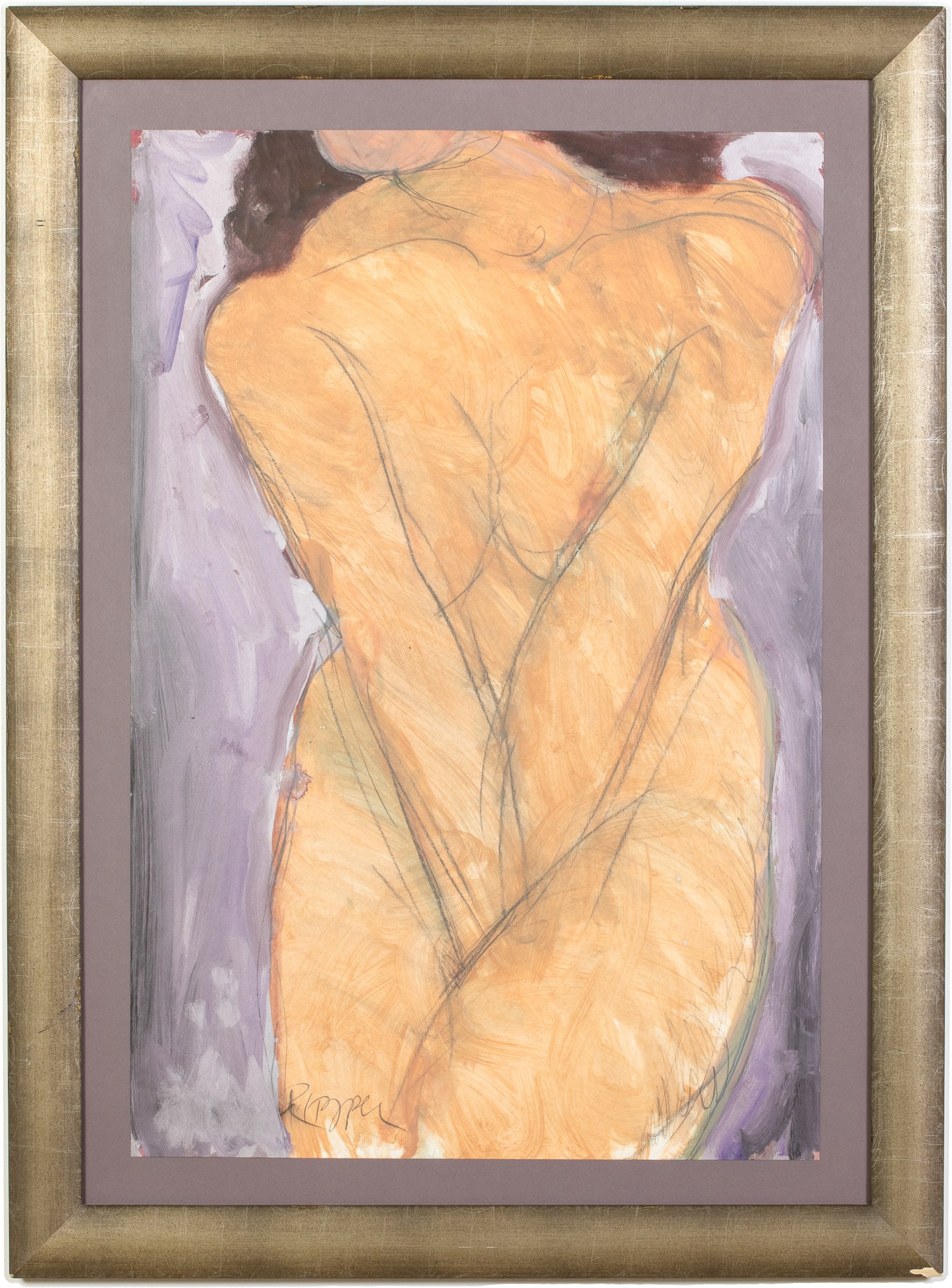 Pegge Hopper (HI, b. 1936) Female Nude, W/C on Paper: Property from a Hilton Head, SC, Estate Description: Pegge Hopper (HI, b. 1936) , Female Nude, Watercolor on Paper, signed lower left, depicting a female nude against a purple background, with Pin